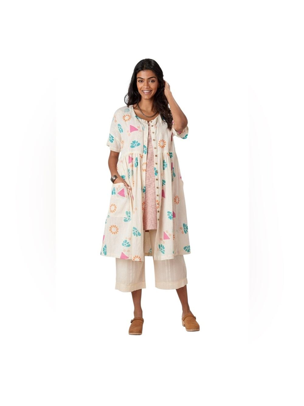 Marketplace Handmade Floral Button-Down Dress with Pockets 100%Cotton Size 2W